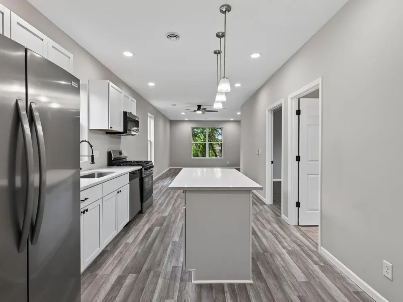 Kitchen with a gas range and an island