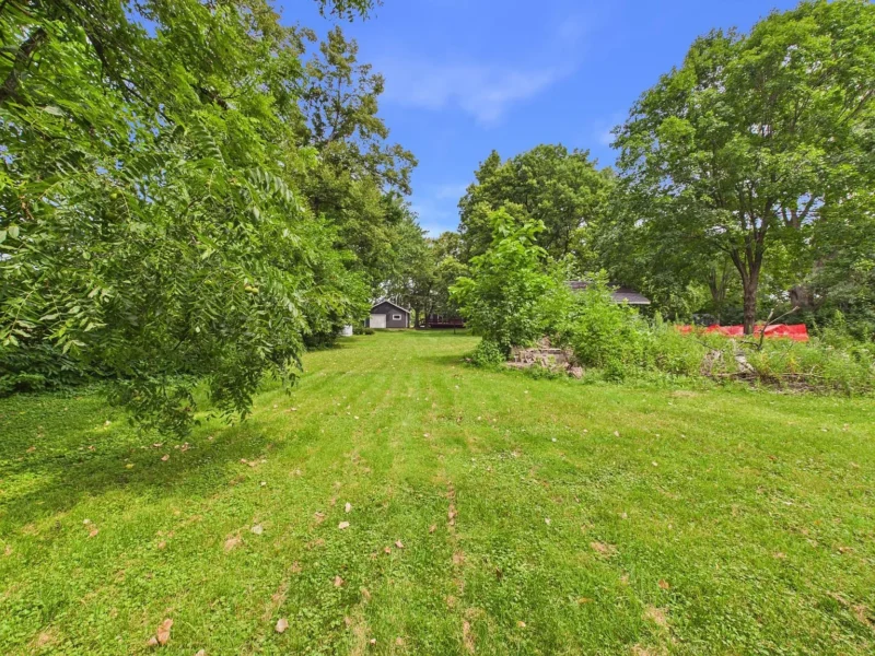 Back lawn bordered by mature trees