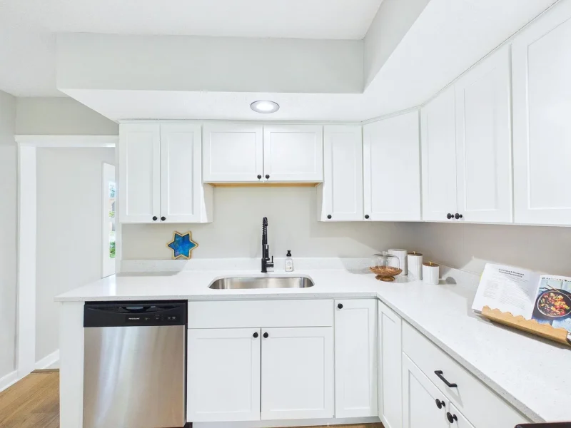 Kitchen sink and dishwasher under the wall cabinets